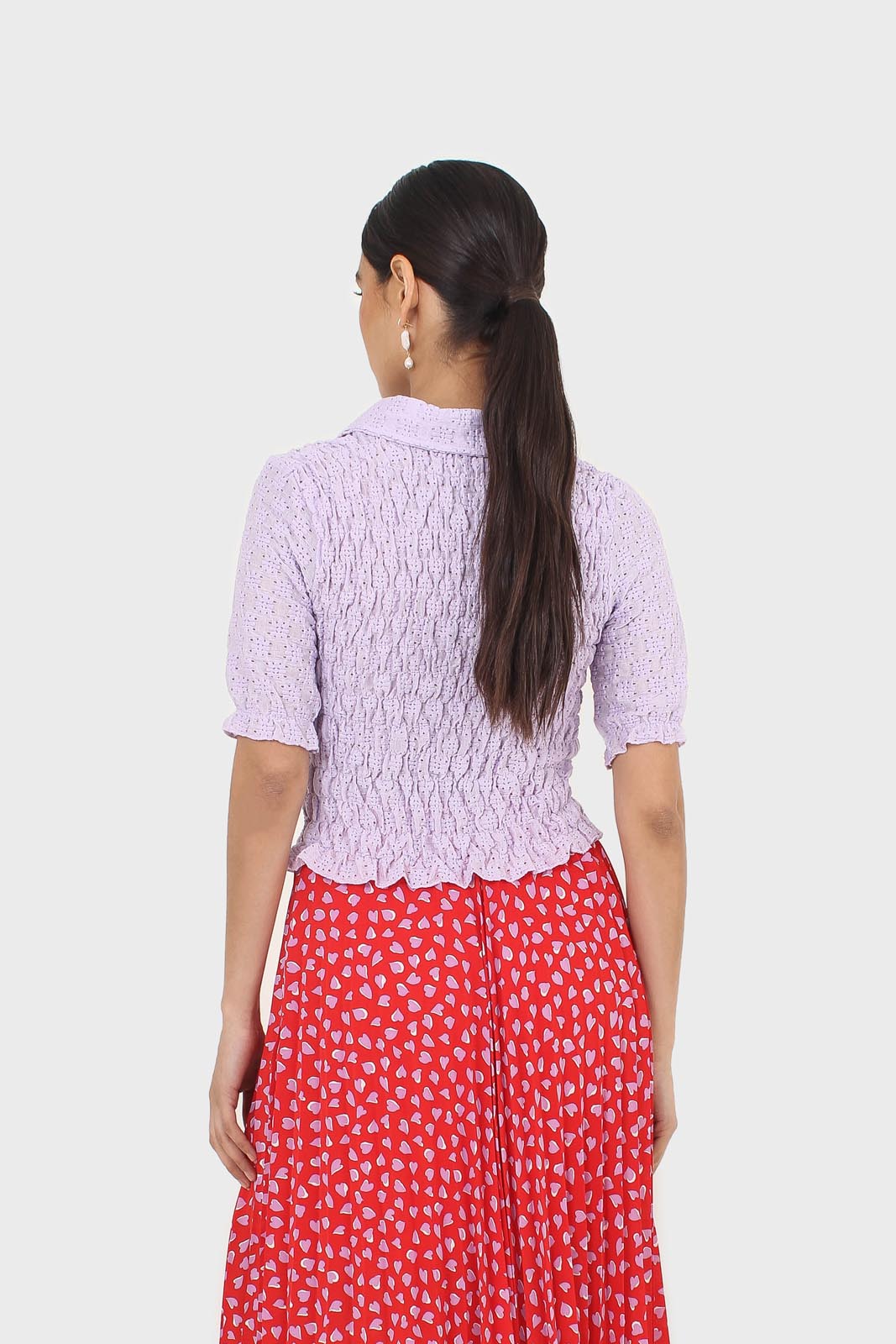 Lilac textured cropped collared short sleeved shirt_3