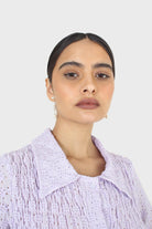 Lilac textured cropped collared short sleeved shirt_2