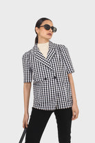 Black and ivory checked short sleeved blazer_4
