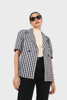 Black and ivory checked short sleeved blazer_7