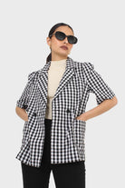Black and ivory checked short sleeved blazer_8