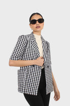 Black and ivory checked short sleeved blazer_1