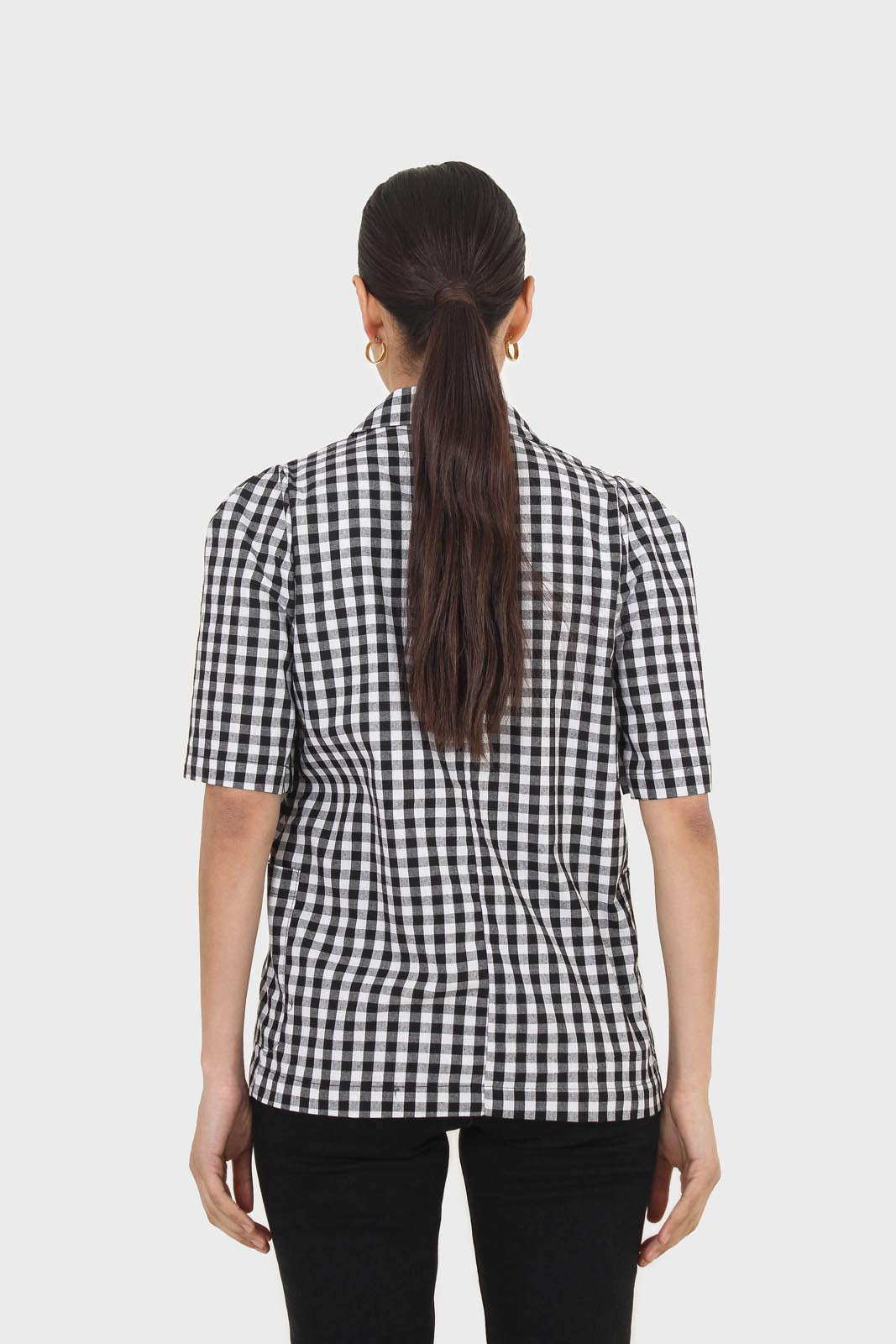 Black and ivory checked short sleeved blazer_3