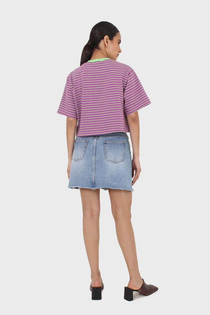 Purple and mint striped contrast binding cropped tee_5