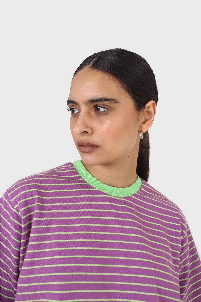 Purple and mint striped contrast binding cropped tee_9