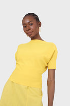 Mustard horizontal rib short sleeved knit top_10