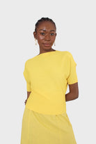 Mustard horizontal rib short sleeved knit top_8