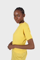 Mustard horizontal rib short sleeved knit top_9