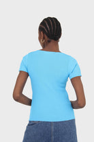 Cobalt blue V neck short sleeved knit top_2