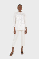 Ivory and black contrast stitch metal button shirt_4