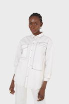 Ivory and black contrast stitch metal button shirt_7