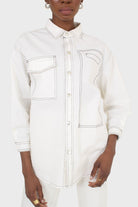 Ivory and black contrast stitch metal button shirt_2