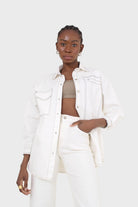 Ivory and black contrast stitch metal button shirt_9