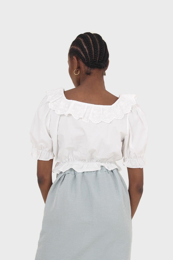 Ivory cropped puff sleeved broderie anglaise trim top_9