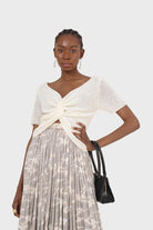 Ivory twist front Knitted short sleeved shirt_1