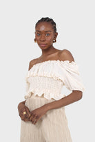 Cream ruched bodice puff sleeved top_6