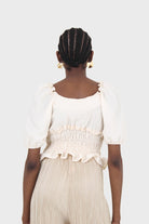 Cream ruched bodice puff sleeved top_2