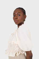 Cream ruched bodice puff sleeved top_11