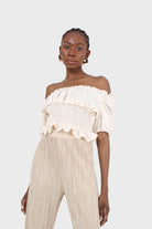 Cream ruched bodice puff sleeved top_10