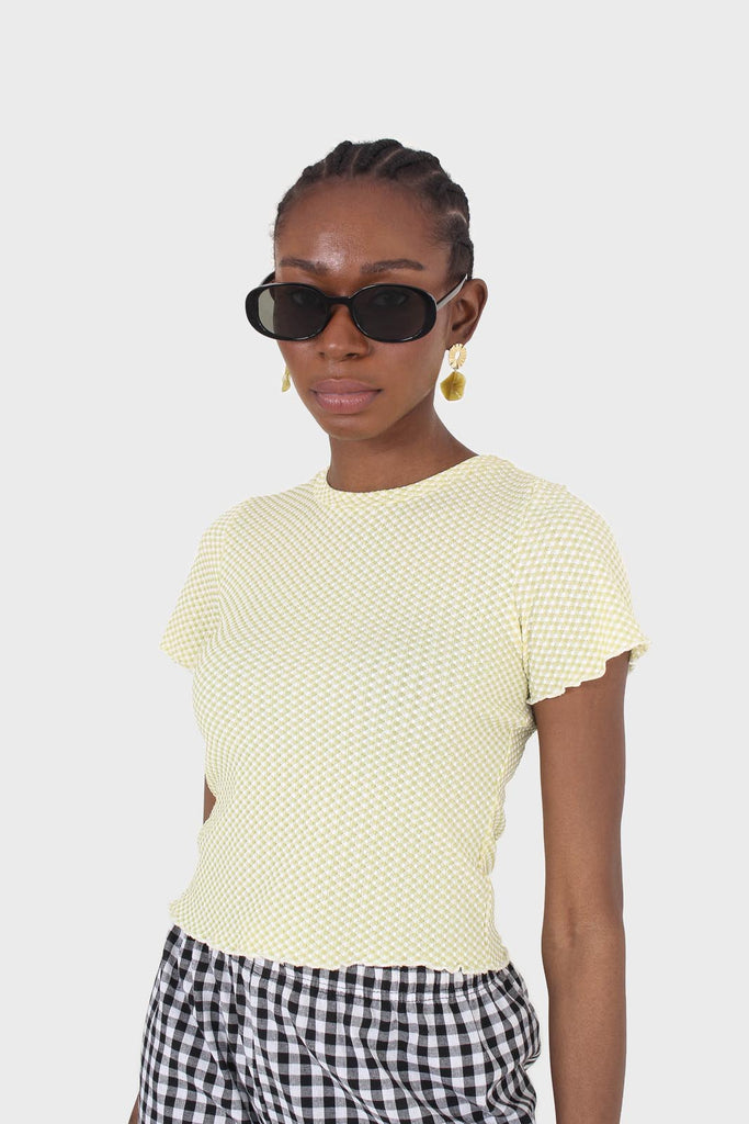 Yellow and ivory lettuce hem top_1
