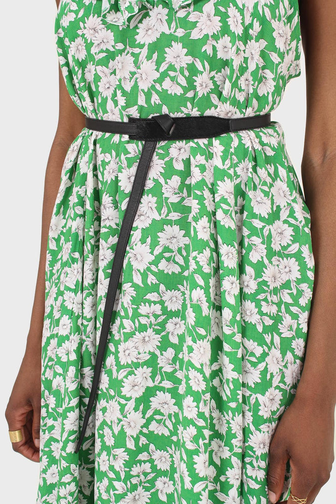 Green and ivory floral print ruffle strap midi dress_12