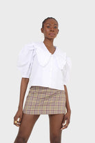 Ivory cropped short sleeved large collar top_3