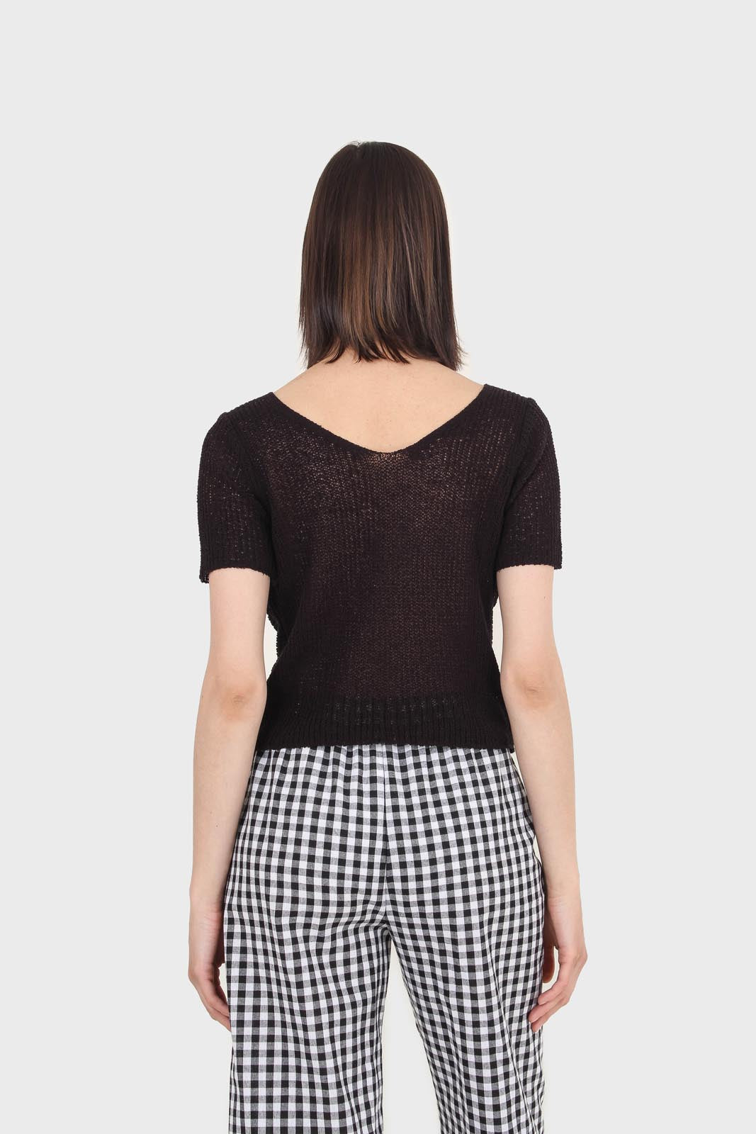 Black twist front knitted short sleeved top_3