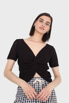 Black twist front knitted short sleeved top_8