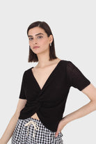 Black twist front knitted short sleeved top_7
