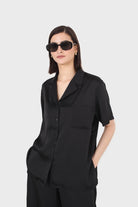 Black satin short sleeve shirt_1