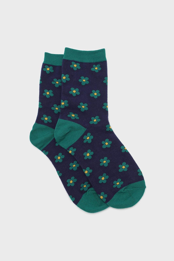 Navy and green daisy print socks_1