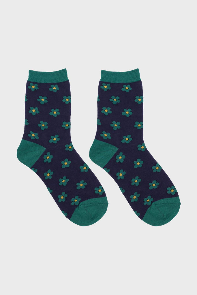 Navy and green daisy print socks_3