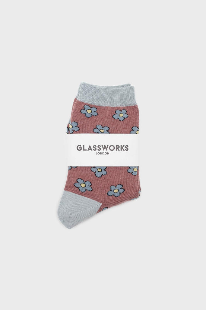Brown and blue daisy print socks_4