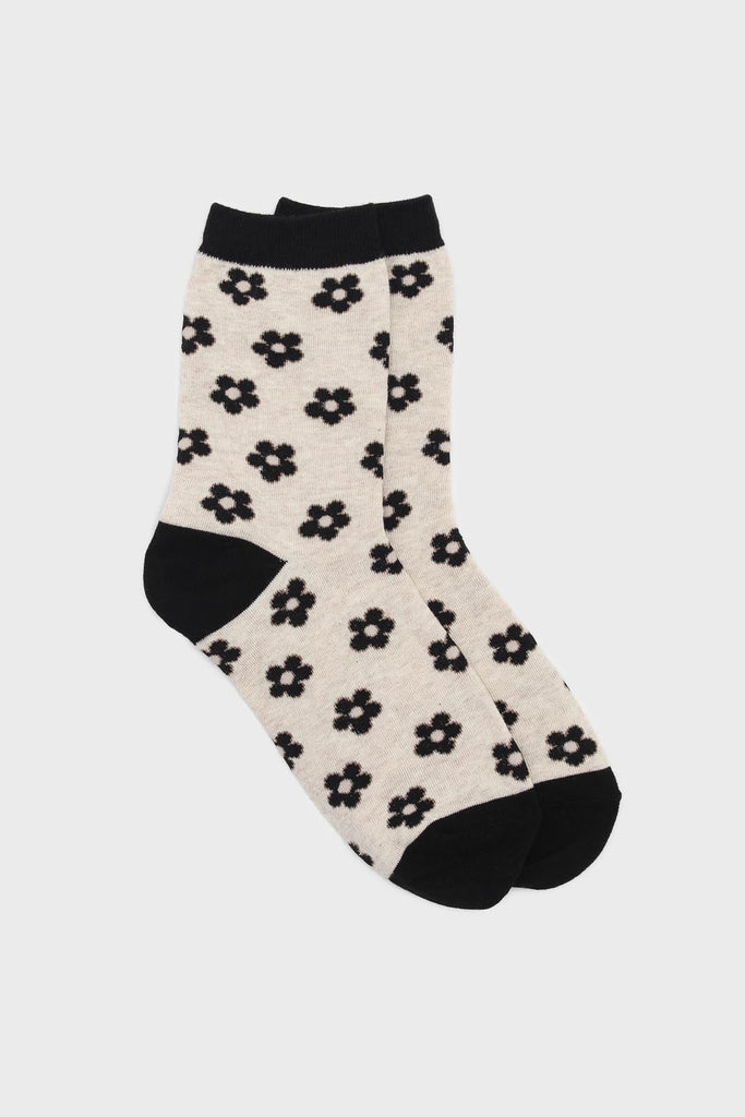 Cream and black daisy print socks_1