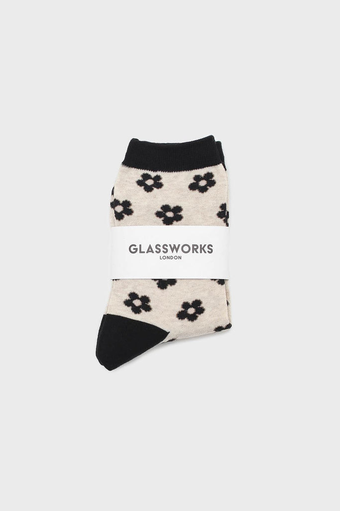 Cream and black daisy print socks_4