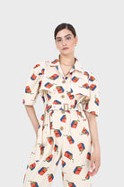 Beige juicebox print short sleeved boilersuit_6
