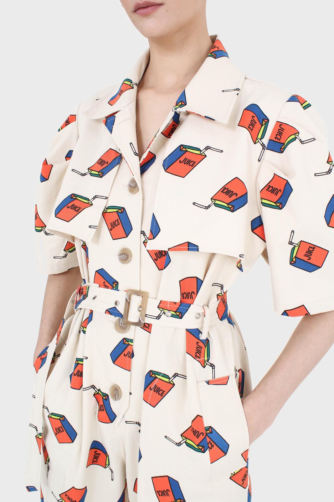 Beige juicebox print short sleeved boilersuit_2