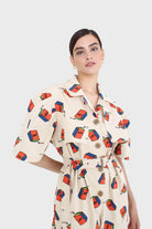 Beige juicebox print short sleeved boilersuit_9