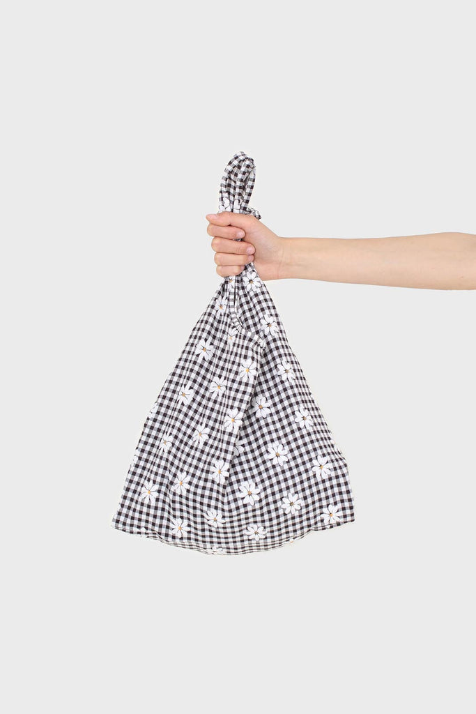 Black and ivory gingham and floral print tote bag_2