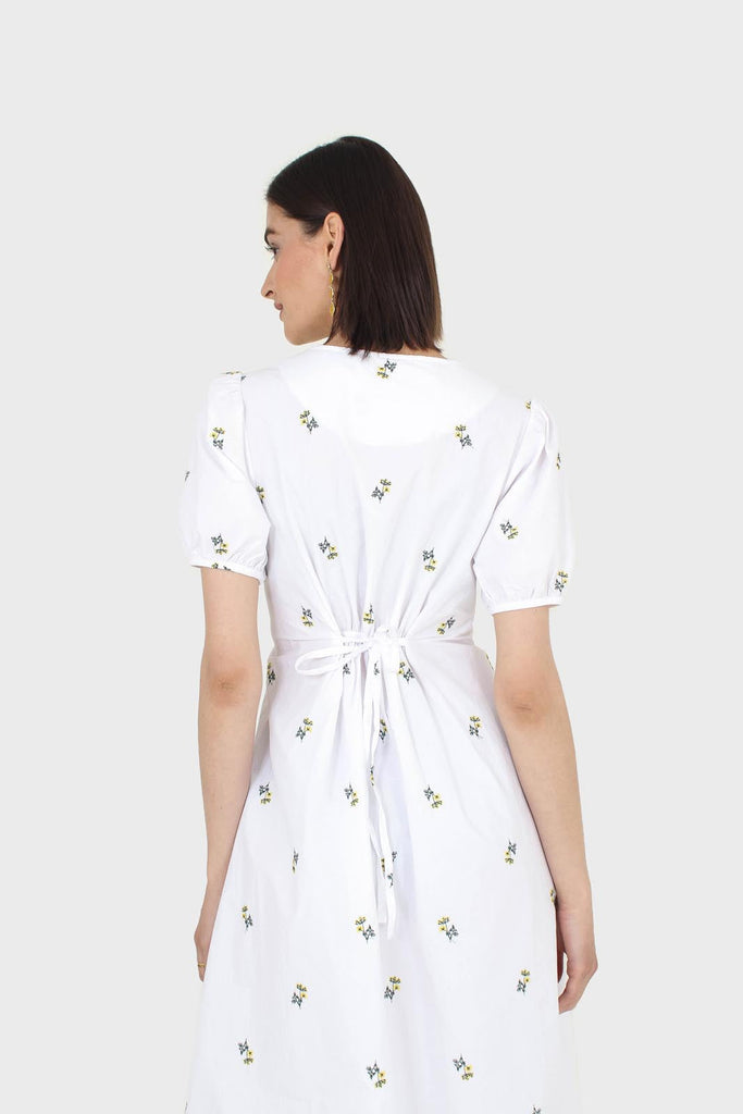 White embroidered floral button front midi dress_7