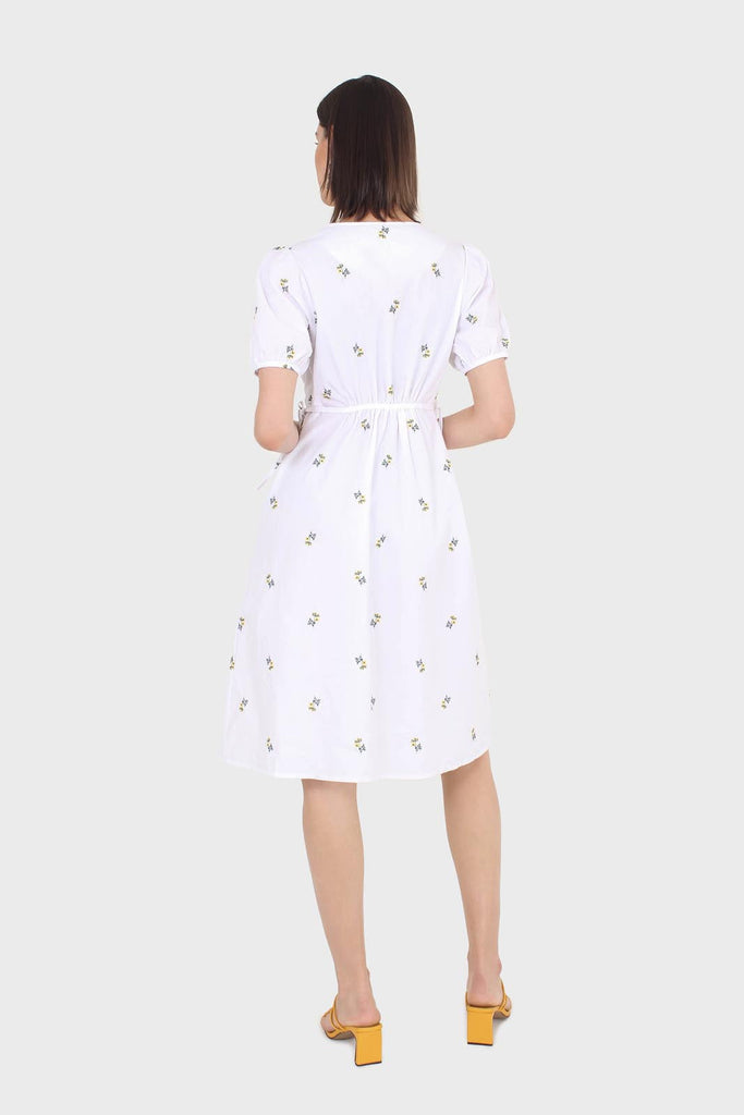 White embroidered floral button front midi dress_3