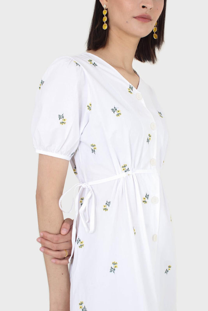 White embroidered floral button front midi dress_2