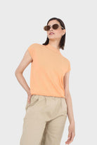 Bright orange sleeveless crewneck knitted tee_8