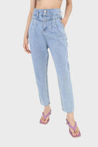 Mid wash pleat front jeans_1