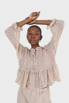 Pink and lilac floral print smocked blouse_7