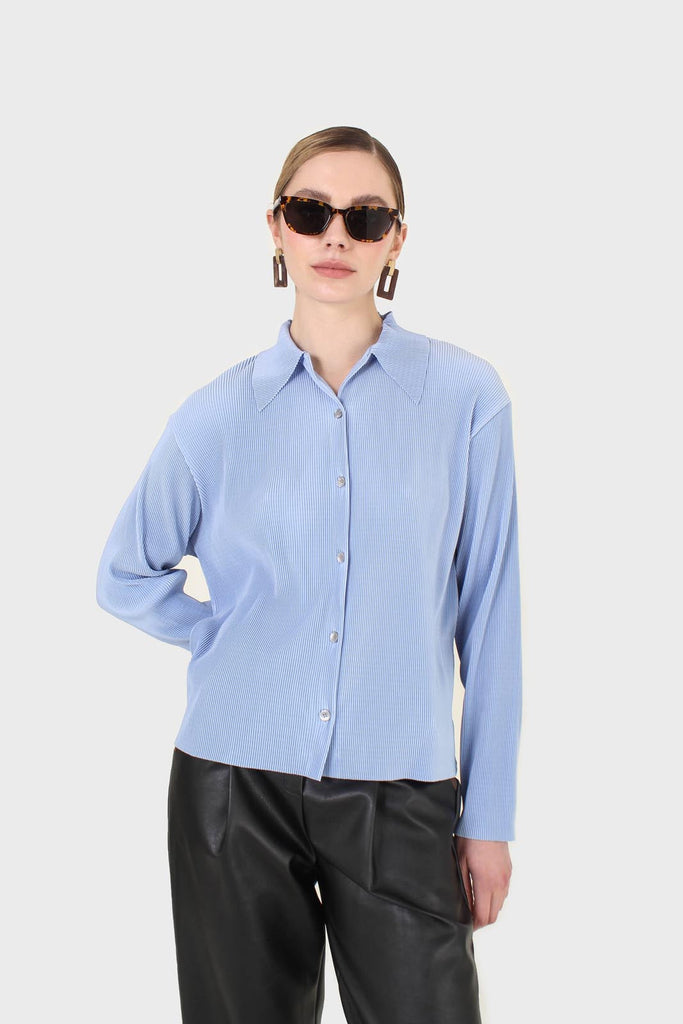 Sky blue micro pleated long sleeved shirt_13