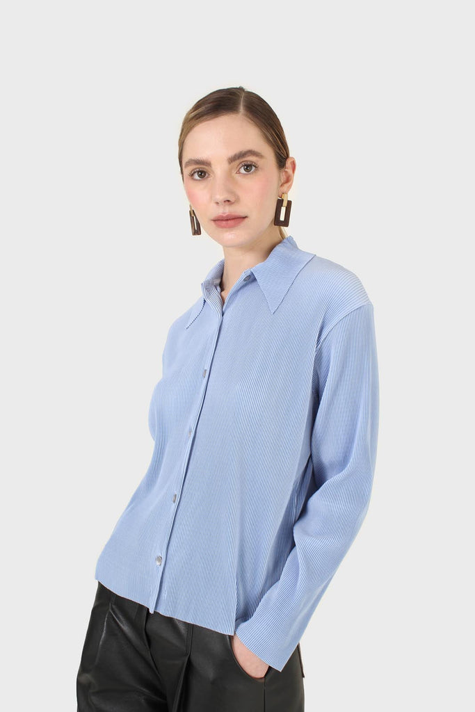 Sky blue micro pleated long sleeved shirt_15