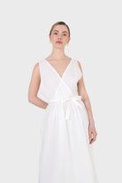 Ivory sleeveless wrap front dress_10