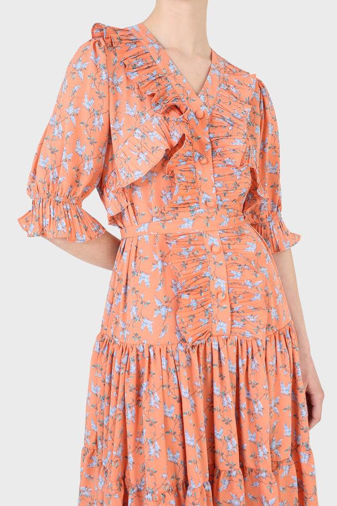 Orange floral printed ruffle dress_7
