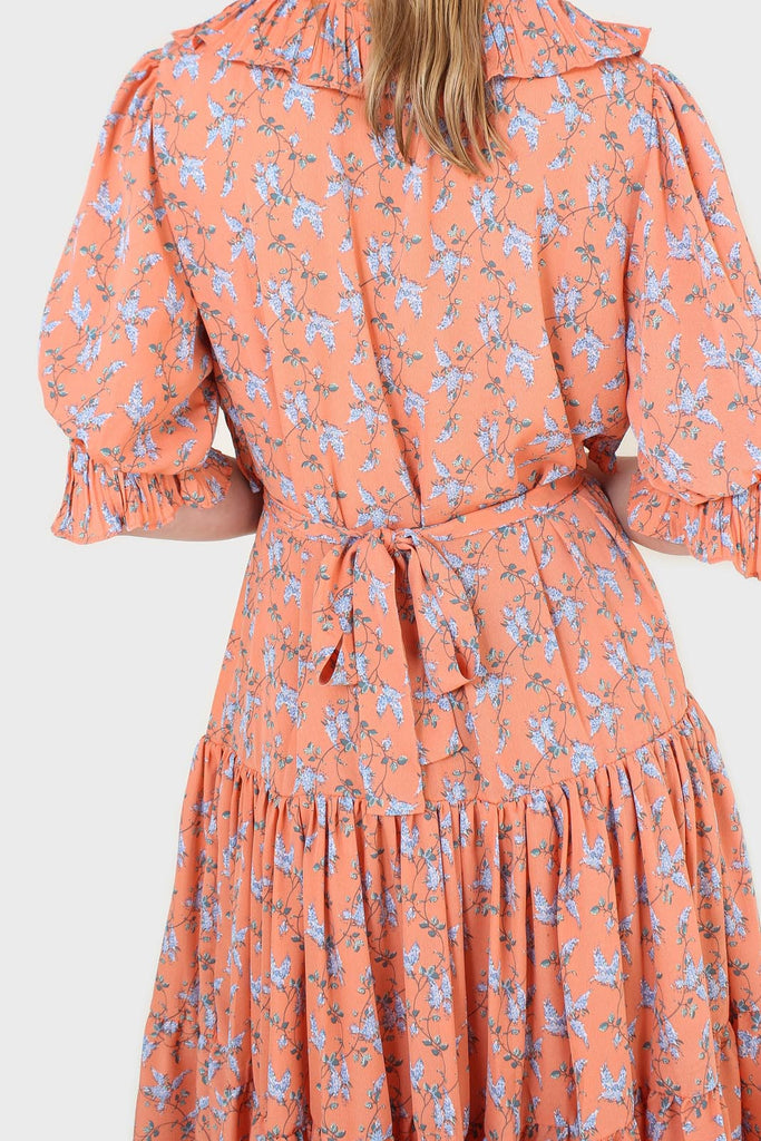 Orange floral printed ruffle dress_6
